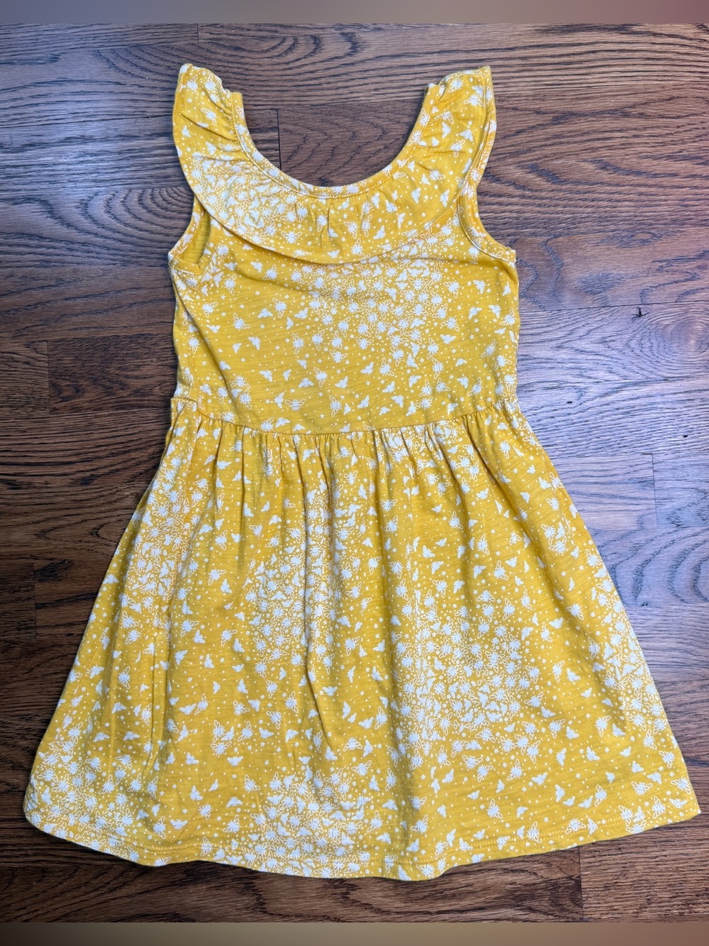 Baby GAP Girls Yellow Floral Ruffle Neck Honeybees Summer Tank Dress Size 4T